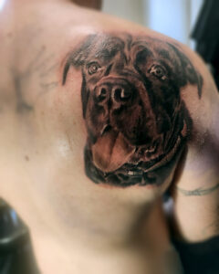 dog tattoo design on back