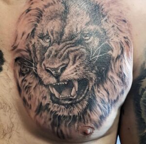 lion on chest tattoo design